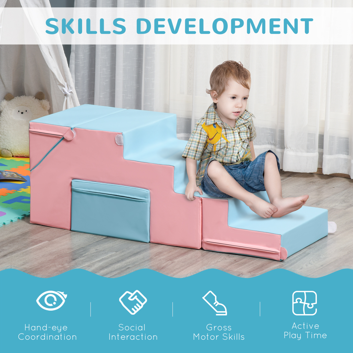 2-piece Soft Play Set Baby Foam Climber Block Toy Toddler 1-3 Years HOMCOM