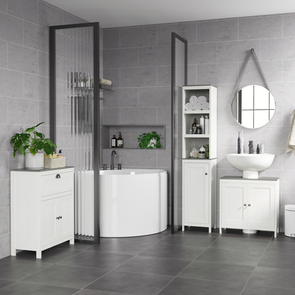 Freestanding Bathroom Under Sink Cabinet w/ Doors Adjustable Shelf, White