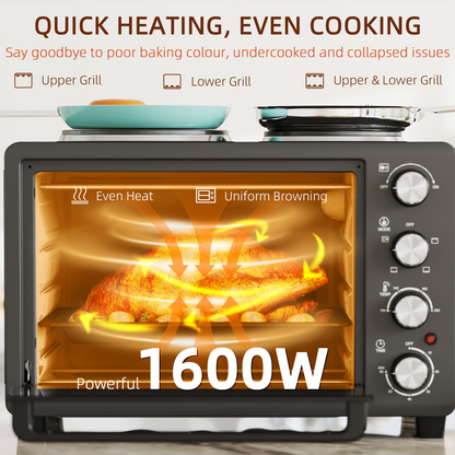 HOMCOM 28L Countertop Toaster Oven with 2 Hot Plates, Grill, Roast, Bake
