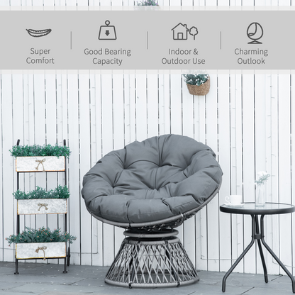 360??Swivel Rattan Papasan Moon Bowl Chair Round Outdoor Padded-Grey Outsunny