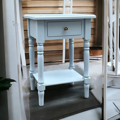 Modern and Stylish Bedside Wooden Side Table with 1 Drawer and Shelf - Sleek Art Deco Solid Pine Wood Side Tables with Storage for Home, Office, Living Room, and Hallways Decor (Solid, Sky Blue)