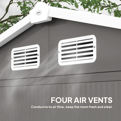 Outsunny 7 x 4ft Garden Shed, Easy to Assemble, Upgraded Galvanised Steel Frame with Foundation Kit, Double Doors with Lock, Outdoor Metal Shed with Vents and Gloves, Garden Storage Shed, Light Grey