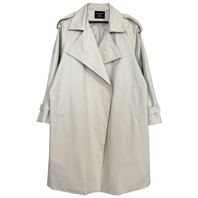 Temperament British Mid Length Over The Knee Windbreaker Women Loose Korean Style Jacket