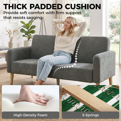 HOMCOM 2 Seater Sofa, Velvet Small Couch with 20cm Thick Padding, Wide and Deep Seat, Grey