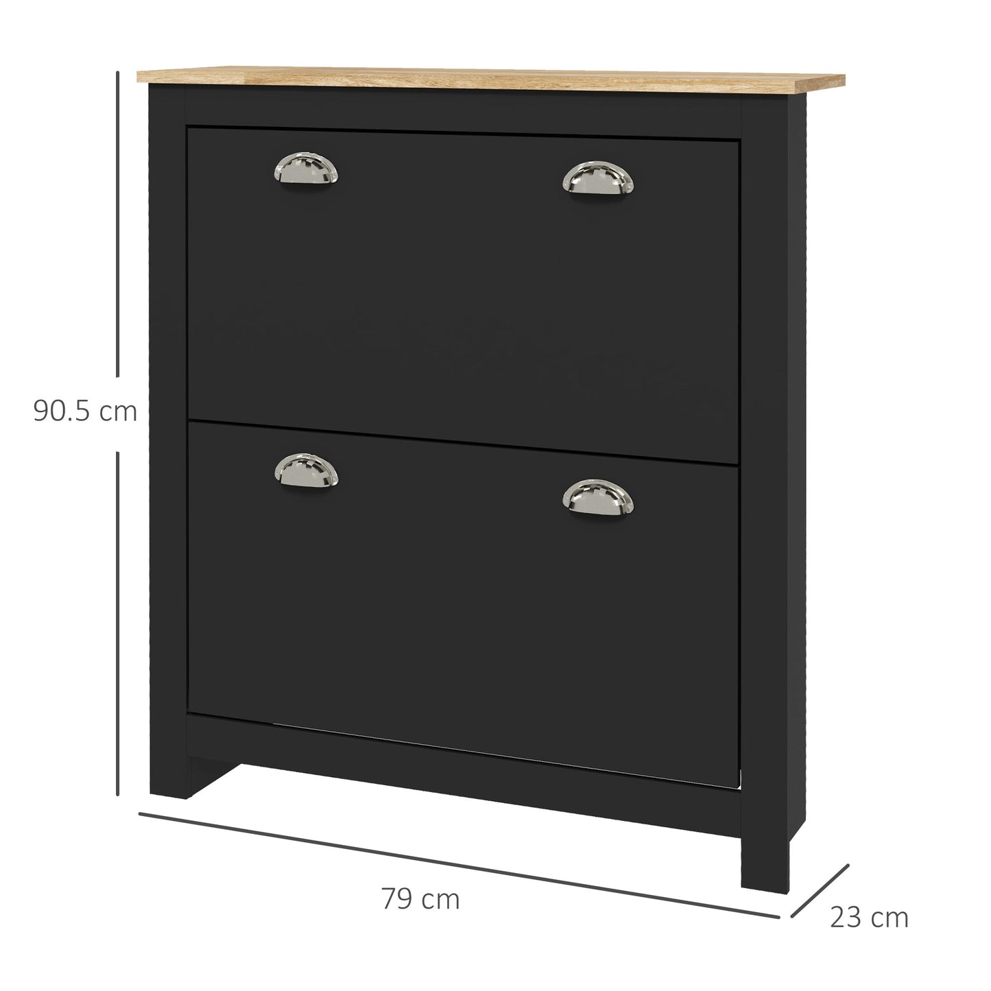 HOMCOM 2 Drawer Shoe Cabinet Modern Narrow Shoe Cupboard Hallway Wooden Storage Organiser with Flip Doors Adjustable Shelf for 12 Pairs, Black