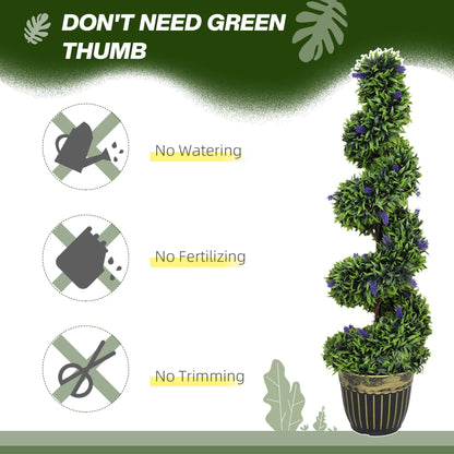 HOMCOM Set of 2 Decorative Artificial Plants, Boxwood Spiral Topiary Tree with Lavender and Pot, Fake Plants for Home Indoor Outdoor Decor, 115cm