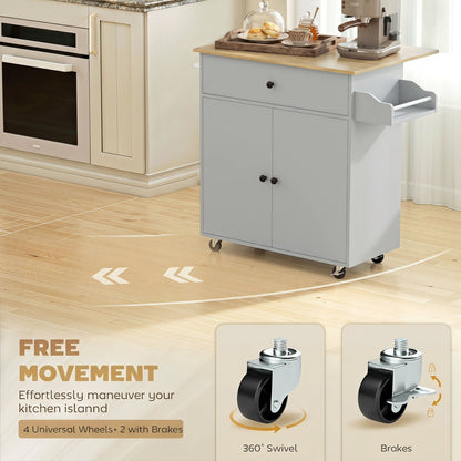 HOMCOM Kitchen Island with Drop Leaf, Rolling Kitchen Storage Trolley on Wheels with Drawer, Spice Rack and Towel Rack, Grey