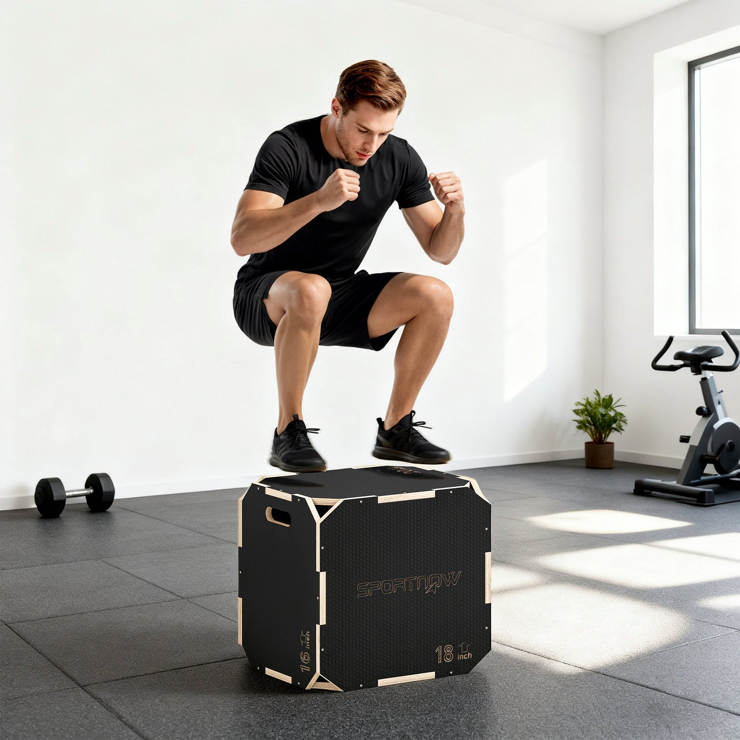 SPORTNOW Non-Slip Plyo Box, Corner-free Wooden Jump Box, 41 x 61 x 51 cm