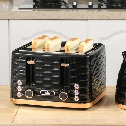 HOMCOM Four-Slice Rippled Toaster - Black