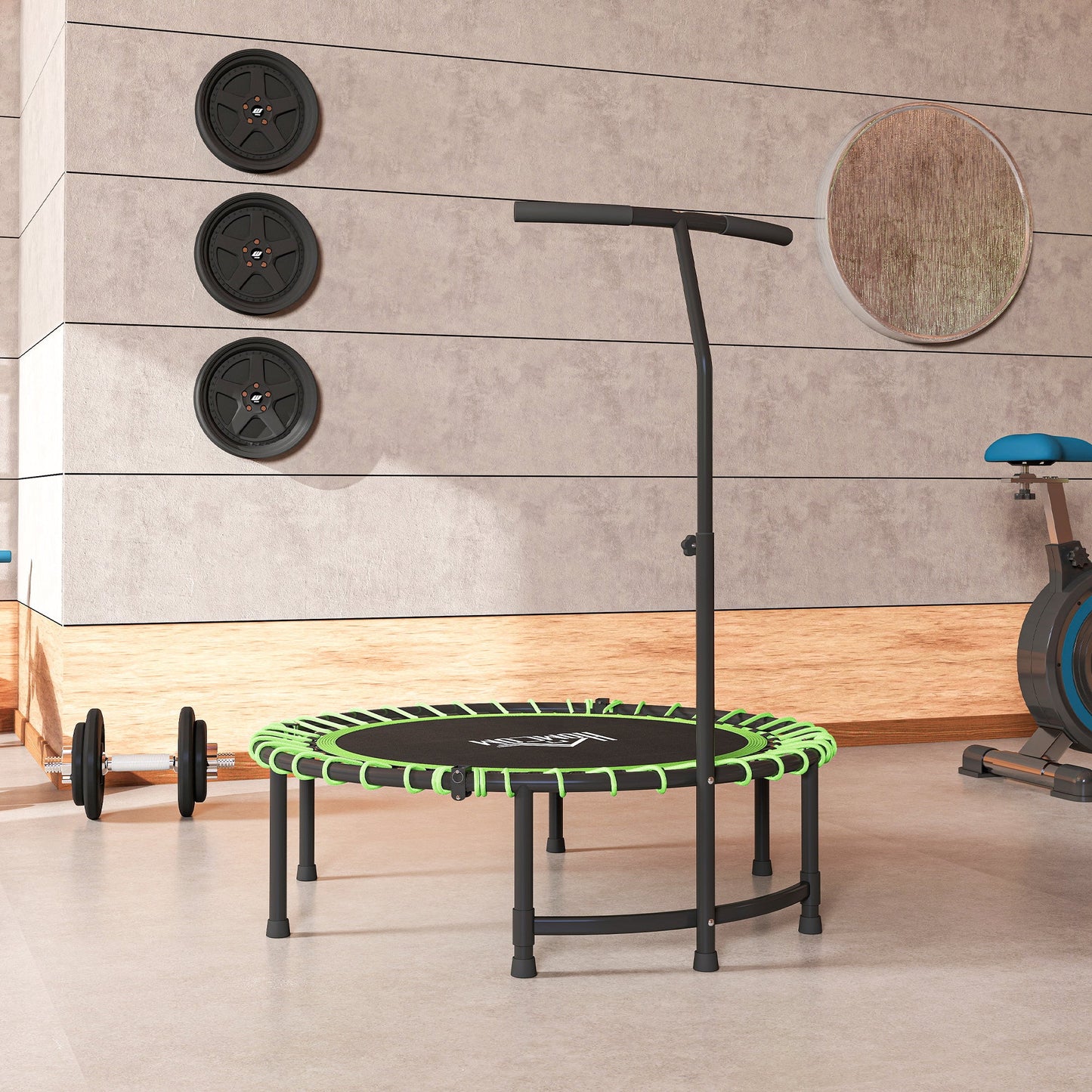 HOMCOM Mini Round Steel Frame Trampoline w/ Adjustable Handle, Green