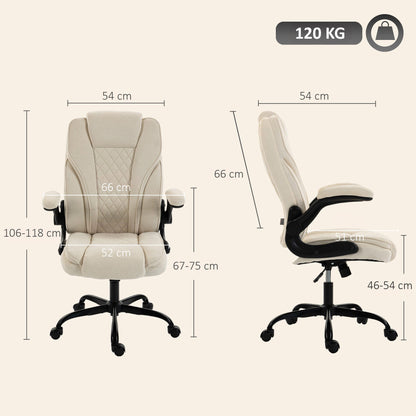 HOMCOM Office Chair, Ergonomic Desk Chair with Flip-up Armrest, Pocket Springs, Swivel Wheels, Adjustable Height, Beige