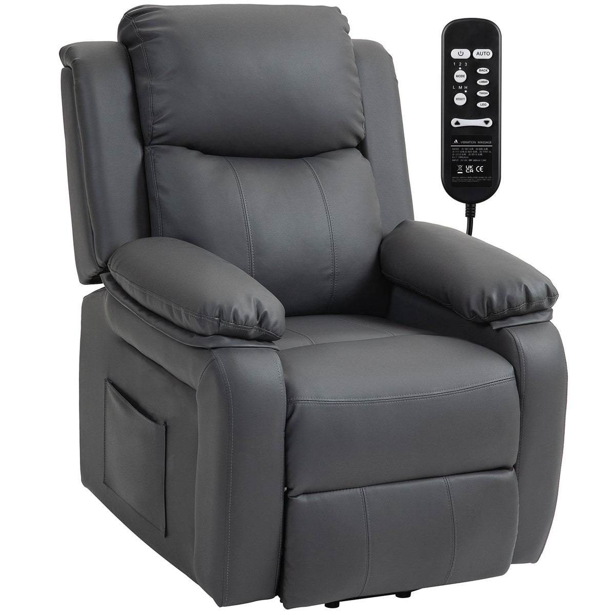 HOMCOM Riser and Recliner Chair with Vibration Massage, PU Leather Power Lift Chair for Elderly, Dark Grey