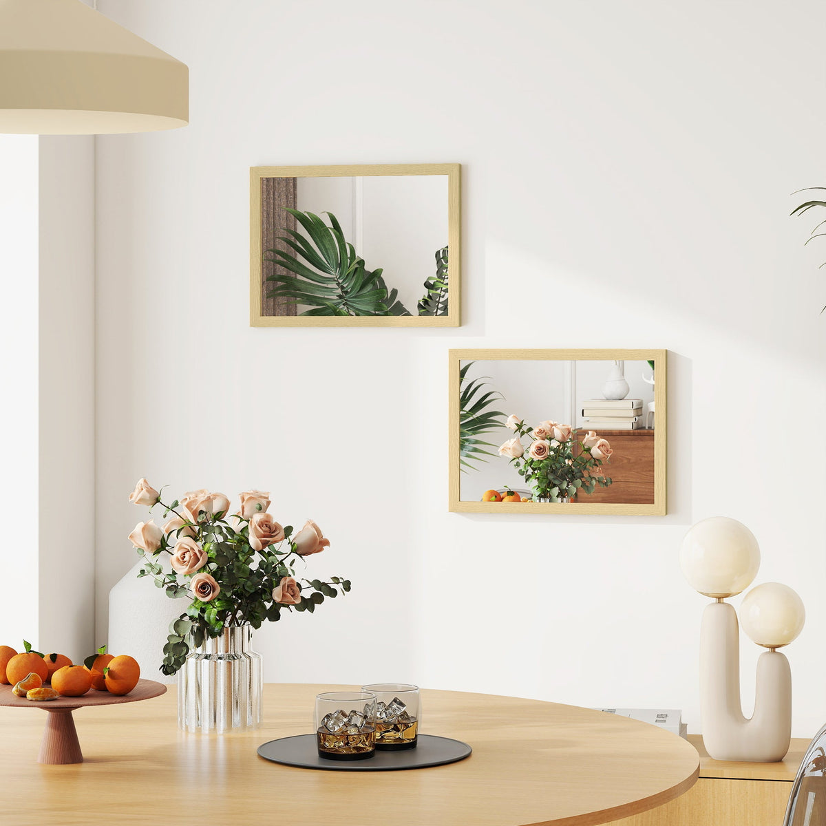 HOMCOM Wall Bathroom Mirror, 30 x 40 cm Wall-Mounted Mirror for Living Room, Bedroom, Hallway, Set of 2, Natural