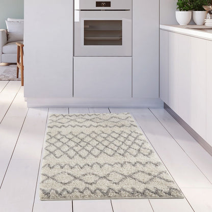 Moroccan Ivory Grey Shaggy Rug | 900