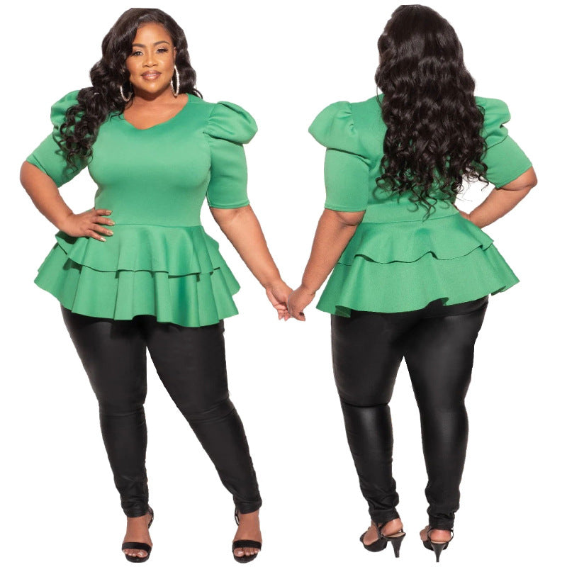 Plus-size Women's Clothing Ruffled Short-sleeve T-shirt Top