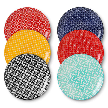 DOWAN 26.7cm Ceramic Dinner Plates, Vibrant Colours Pasta Salad Plate Set of 6, Dessert Plates for Picnic Party Christmas Housewarming Mothers Day,