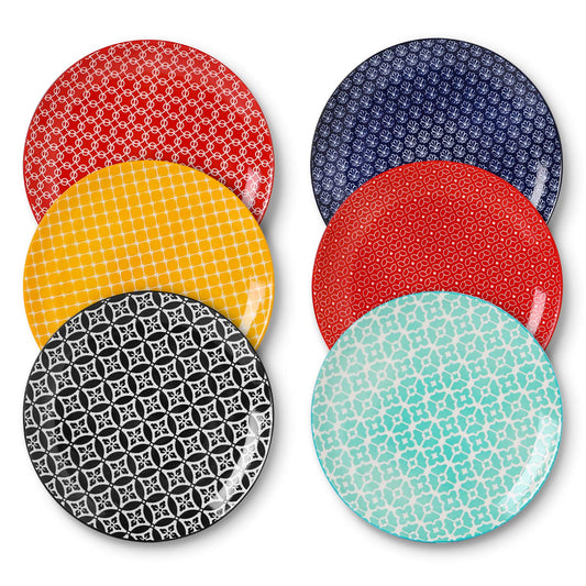 DOWAN 26.7cm Ceramic Dinner Plates, Vibrant Colours Pasta Salad Plate Set of 6, Dessert Plates for Picnic Party Christmas Housewarming Mothers Day,