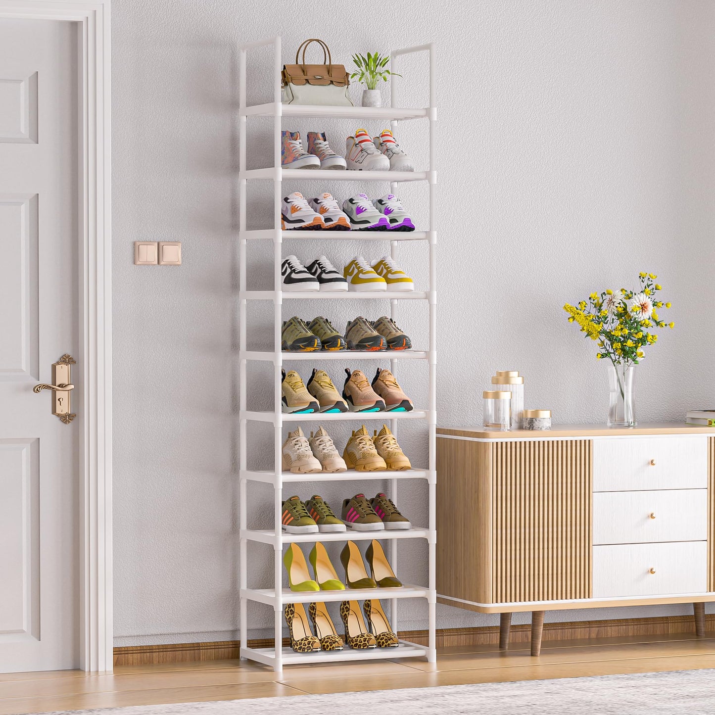 OYREL Shoe Rack, 10 Tier Tall Sturdy Metal Shoe Storage Organizer White