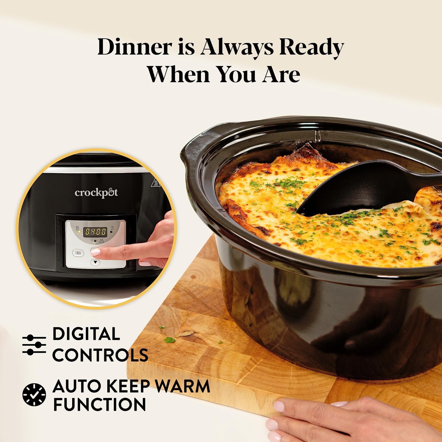 Crockpot Digital Slow Cooker | 3.5 L (3-4 People) | Programmable Countdown Timer | UK 3 Pin Plug | Black [CSC113]