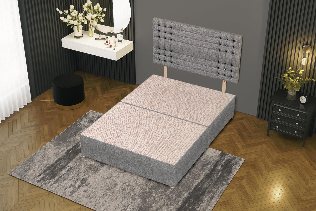 Bed Centre Tweed Gray Flexby Divan Bed Base - Headboard And Storage Drawer