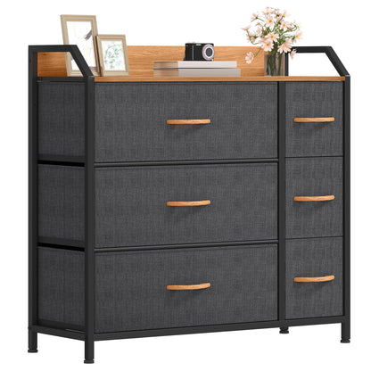 DWVO Chest of Drawers,Fabric Chest of Drawers Bedroom Cabinet with 6 Drawers,Dresser for Bedroom,Living Room With Handles,Wood Top and Sturdy Steel