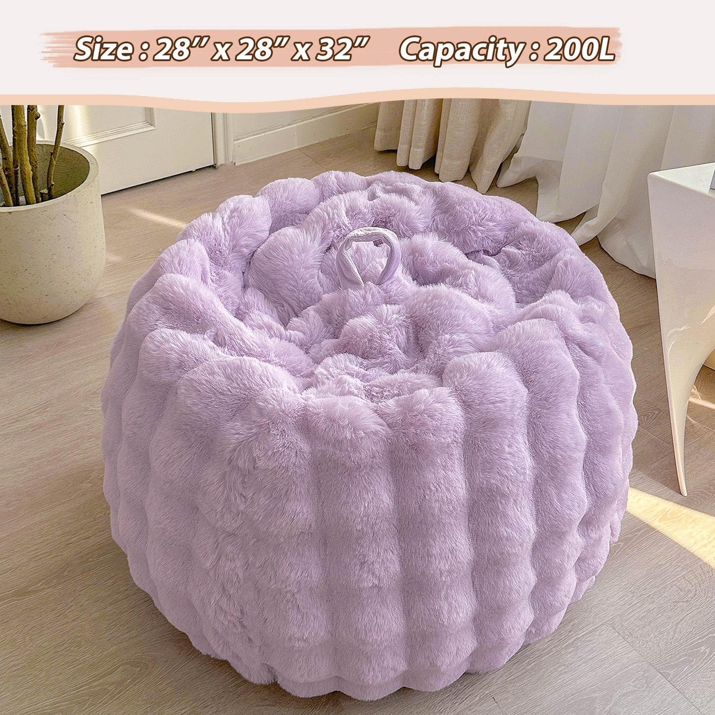 LIFEREVO Kids Fluffy Faux Rabbit Fur Bean Bag Cover, No Filler, Lavender