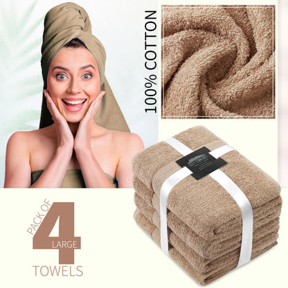 CityComfort Bath Towels Set of 4 100% Cotton 550 GSM 75x135cm Highly Absorbent Fluffy Bathroom Towels Household Essentials (Brown - 4 Pack)