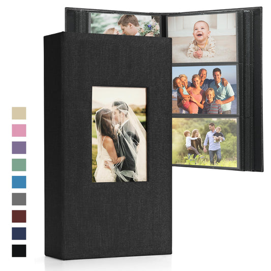 ?DazSpirit Photo Album 6x4 Slip in ? 300 Pockets Linen Memory Book with Black Pages, Padded Cover & Customizable Front Window ? Ideal for Wedding,