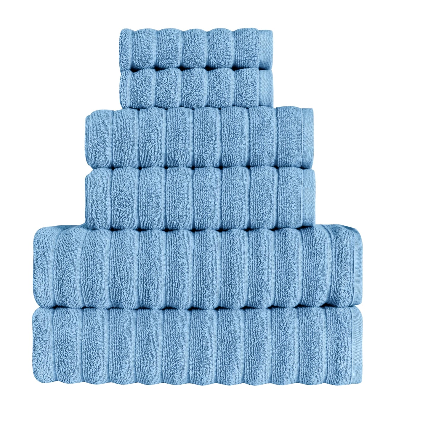 BERIBO Cloud Turkish Towels 100% Cotton - Set of 6-620gsm (Powder Blue)