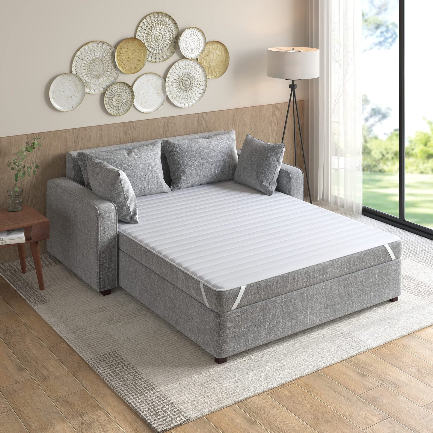 Madison Park Essentials Frisco Waterproof Sofa Bed Mattress Pad, Microfiber - All Over Elastic Mattress Protection Cover, Full 54x72", White
