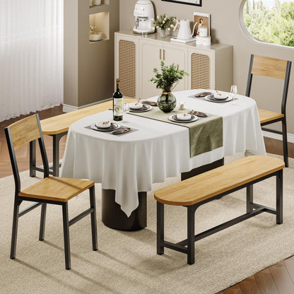 Feonase Dining Chairs Set of 4, Dining Room Chairs with 2 Ergonomic Chairs & 2 Benches, MDF Board and Metal Frame, Kitchen Chairs for Home, Apartment