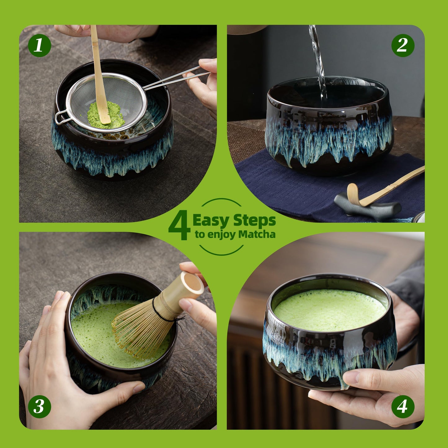 TEANAGOO Matcha Whisk, 7 Pcs Matcha Set with Holder/Scoop/Sifter, Matcha Kit for Ceremony, Matcha Tea Set for Making Breakfast/Latte, Matcha Whisk Set