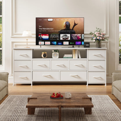 VERMESS 63" Tv Cabinet, Dresser for Bedroom with 11 Fabric Drawers, TV Stand with Power Socket for TVs up to 70", TV Units for Living Room, Bedroom