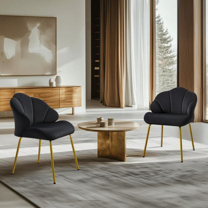 Yaheetech Velvet Armchair Accent Chair w/Shell Shaped Backrest, Black