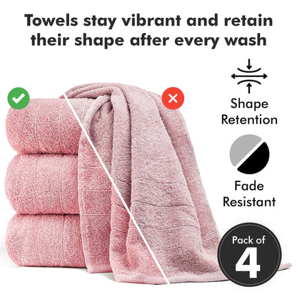 Novo Home Bath Towels Set of 4 – 550 GSM 100% Cotton Baby Pink Extra Large Towels for Bathroom, Spa Use (70x140 cm)