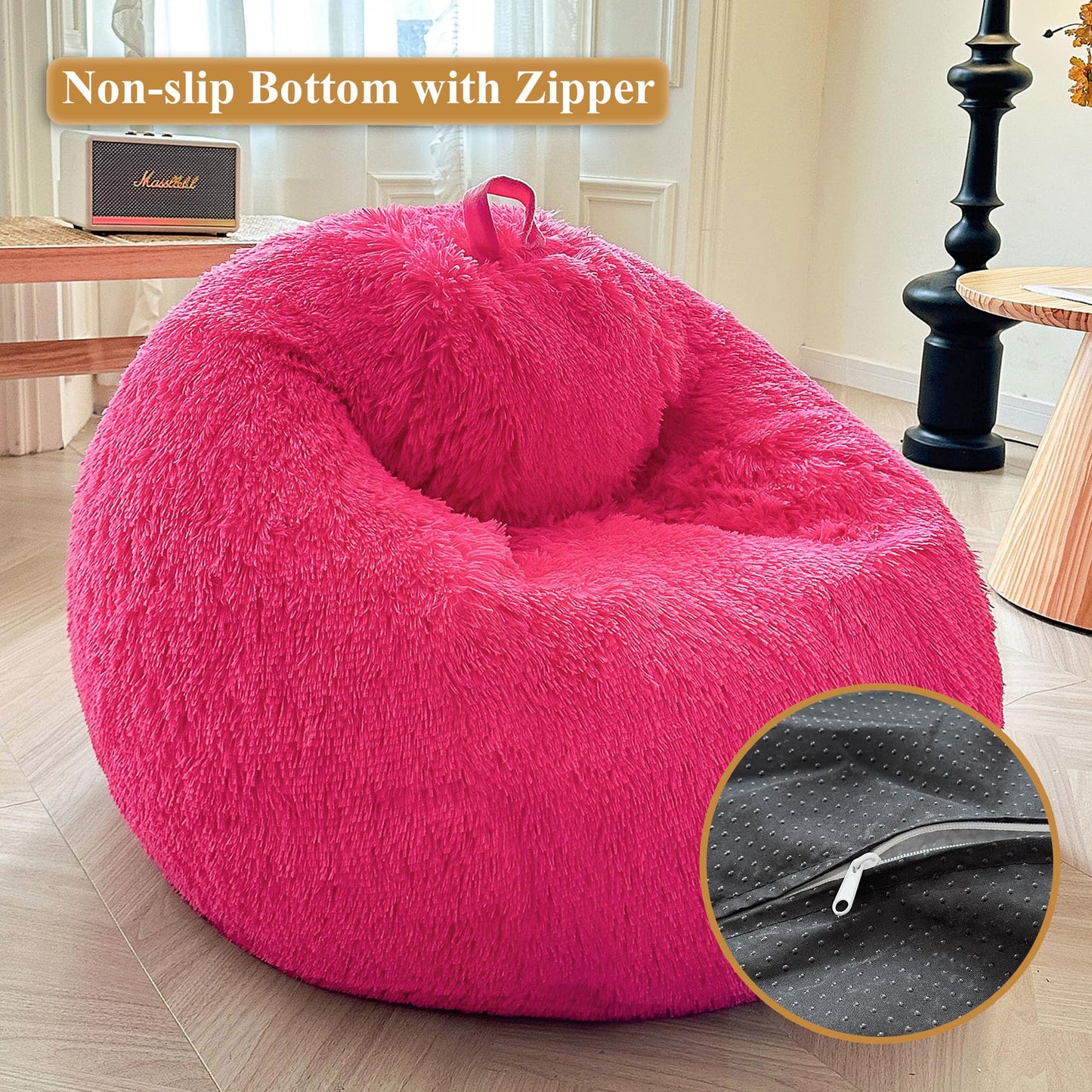 XeGe Faux Fur Stuffed Animal Storage Bean Bag Cover(No Filler), Hot Pink