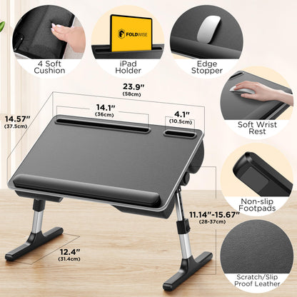 FoldWise 2-in-1 Bed Table & Lap Desk - Soft Cushions, Foldable Laptop Tray