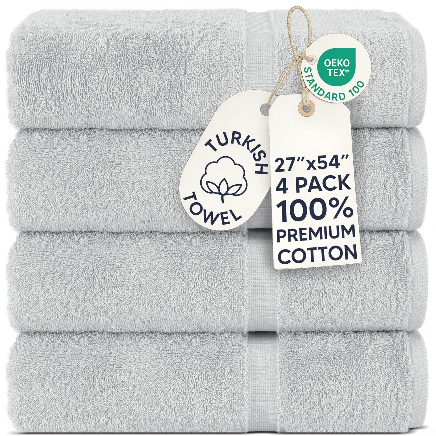 Chakir Turkish Linens |Hotel & Spa Quality 100% Cotton Premium Turkish Towels | Soft & Absorbent (Silver Gray, Bath Towel - Set of 4)