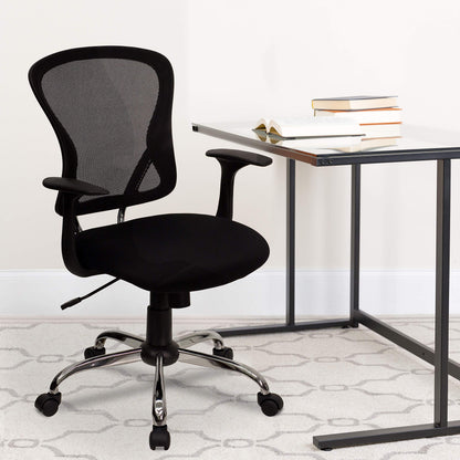Flash Furniture Mid-Back Mesh Swivel Task Chair with Chrome Base and Arms, Metal, Black, 73.66 x 60.96 x 27.94 cm