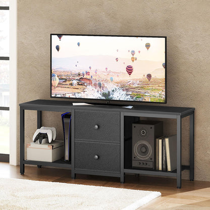 YATINEY TV Stand Cabinet for TVs up to 55'', Media Console with Shelves and 2 Drawers, Metal Frame, for Living Room, Bedroom, 120 x 30 x 50 cm