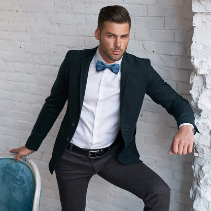 MASADA bow tie sky-blue - men's accessory in shiny-look, continuously adjustable, handmade with hook closure - 12 x 6 cm