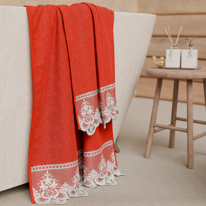 PETTI Artigiani Italiani - 100% Cotton Terry Bath Towels, 1+1 Towel Set, 2 Pieces, 1 Face Towel and 1 Hand Towel, Red