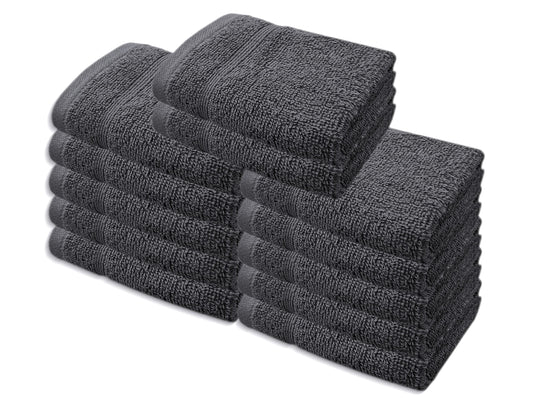 A & B TRADERS Premium Cotton Face Cloths Flannels Washcloth 12-Pack 500 GSM Ring Spun Soft Absorbent 30 x 30cm Towels (Charcoal Grey)