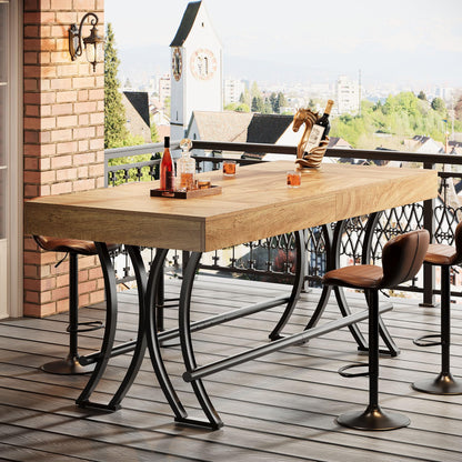 Tribesigns 90CM Tall Bar Pub Table with Metal Footrest,160CM Rectangular Counter Height Kitchen Dining Table