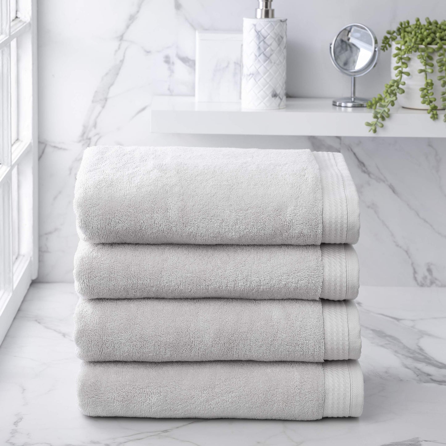 Welhome Madison Luxury Bath Towels | 4 Piece Set in Grey | Innovative Hygro-Cotton Technology | Super Absorbent | Quick Dry | Lightweight Shower