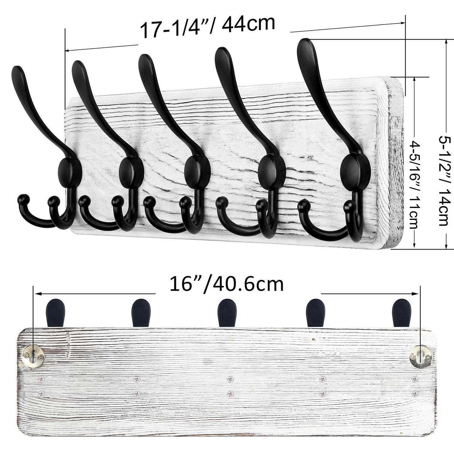 SKOLOO Coat Rack Wall Mounted - Wooden, Heavy Duty, Rustic Coat Hooks for Wall, Wall Coat Rack with 5 Triple Hooks for Hanging Clothes, Jacket