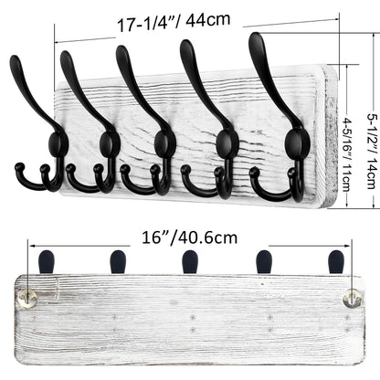SKOLOO Coat Rack Wall Mounted - Wooden, Heavy Duty, Rustic Coat Hooks for Wall, Wall Coat Rack with 5 Triple Hooks for Hanging Clothes, Jacket