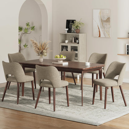 MALOL Upholstered Dining Chairs Set of 6, Fabric Chairs for Dining Room with Solid Wood Legs, Hollow Backrest and Thick Seat Cushion