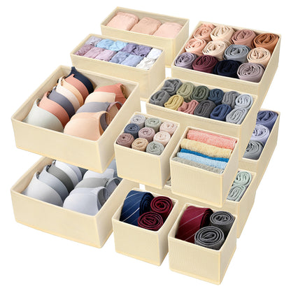 Vivantia 12 Pack Fabric Drawer Organisers for Clothes 3 Sizes Foldable Wardrobe Storage Organiser Bins Underwear Drawer Dividers Clothes Storage