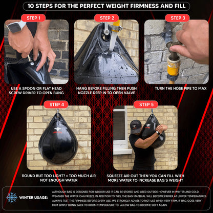 Bull Doza Fight Wear Pro Water Punch Bag - Heavy Durable Waterproof - Three Sizes (S (12?) 14kg)